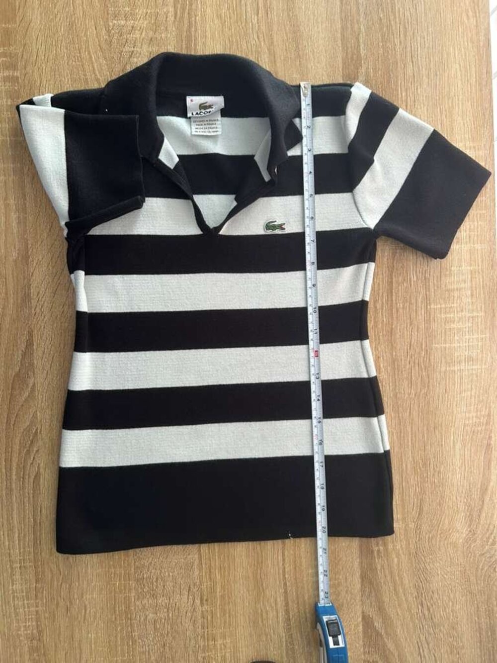 Lacoste Women’s Knit Polo Top Black White Striped Short Sleeve Size 6 - Picture 6 of 8